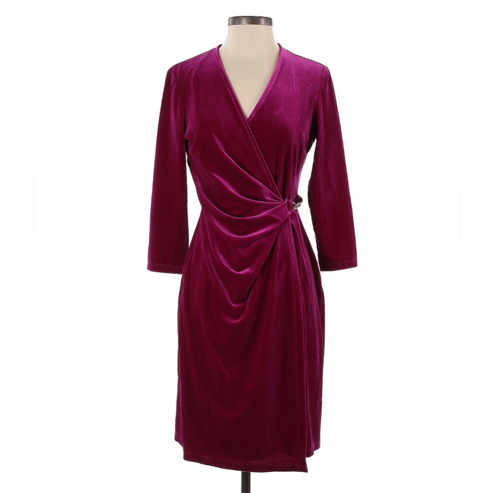 ANNE KLEIN  COCKTAIL FAUX WRAP DRESS V-NECK